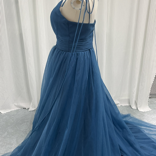 送料無料！カラードレス キャミソール Vネック ブルー ファスナー  