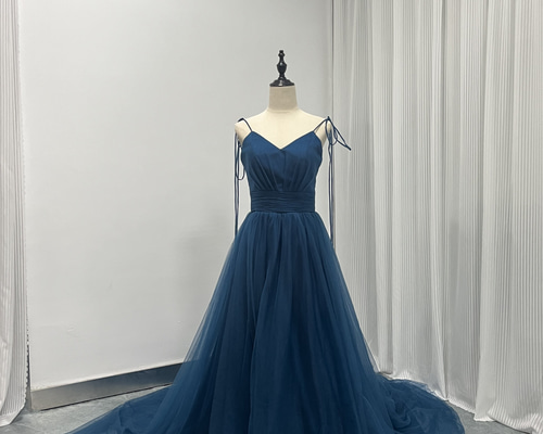 送料無料！カラードレス キャミソール Vネック ブルー ファスナー  