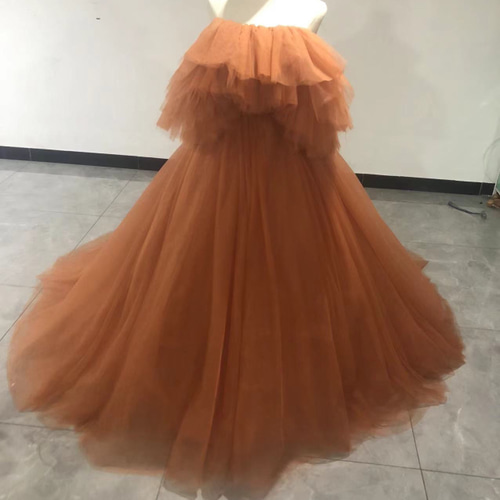 パーティードレス オレンジ オフショルダー ソフトチュール エレガント  