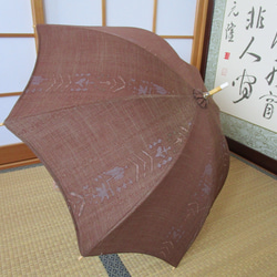 手織り紬・更紗模様の日傘（傘袋付き） 8枚目の画像