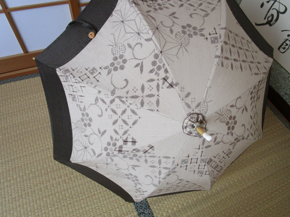 手織り節紬＋大島紬の日傘（傘袋付き 10枚目の画像