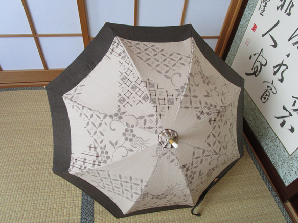 手織り節紬＋大島紬の日傘（傘袋付き 8枚目の画像