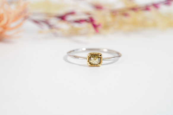 K18YG/PT クッションカット天然ダイヤモンドリング 指輪・リング  