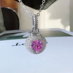 ピンク ハート ラウンド 高炭素ダイヤモンド キラキラ ゴージャス ヘイローネックレス ホワイト 可愛い かわいい 12枚目の画像