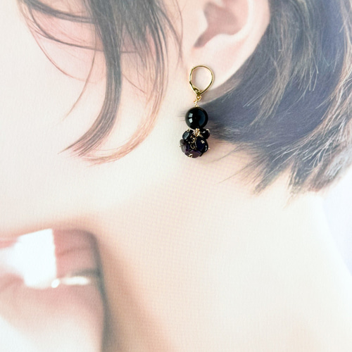 6㎜枠×モリオン（黒水晶）・サージカルステンレスピアス