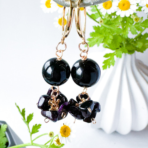 モリオンピアス 黒イヤリング スギライト サージカルステンレス