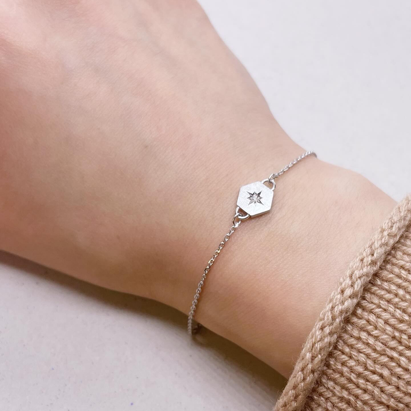 一粒ダイヤモンドブレスレット(シルバー) SV925 シンプル 文字入れ ペア