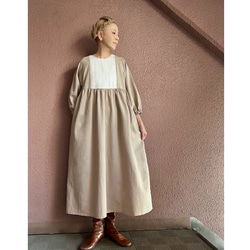 RATA❤️長度可以選擇❤️特殊搶眼的刺繡材質❤️光滑的棉質材質❤️柔軟的連衣裙❤️寬鬆蓬鬆的米色 第3張的照片