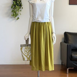 【完成品】5号 ロングギャザースカート(黄みがかった萌黄色　77cm丈） 2枚目の画像