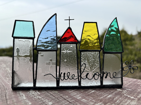 ウェルカムな家　ウェルカムボード 小さなステンドグラス 昭和ガラス レトロガラス 2枚目の画像