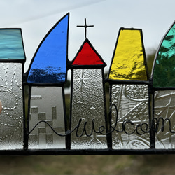 ステンドグラスの小さなお家　welcomeなお家　昭和ガラス　レトログラス 3枚目の画像