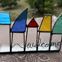 ステンドグラスの小さなお家　welcomeなお家　昭和ガラス　レトログラス 2枚目の画像