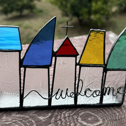 ステンドグラスの小さなお家　welcomeなお家　昭和ガラス　レトログラス 1枚目の画像