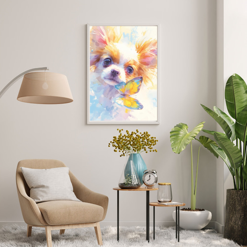 ✨【原画】『庭園でダンス』（絵画　パステル画　パピヨン　植物画　動物画　犬の絵） Amazon | パピヨン犬DIY5Dモザイクダイヤモンド絵画キット刺繡