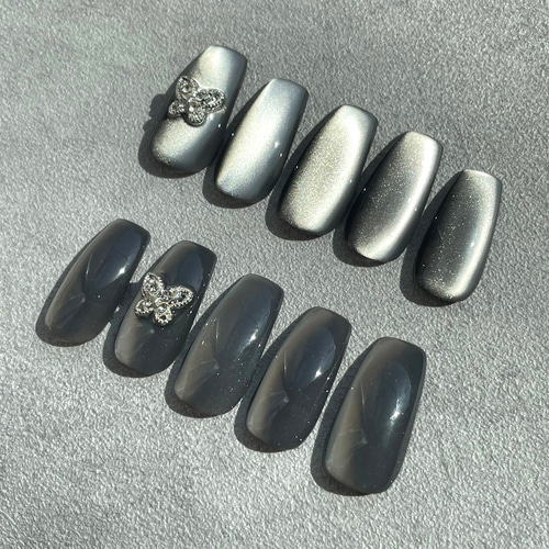 ネイルチップ マグネットネイル ダークグレー ネイルチップ（つけ爪