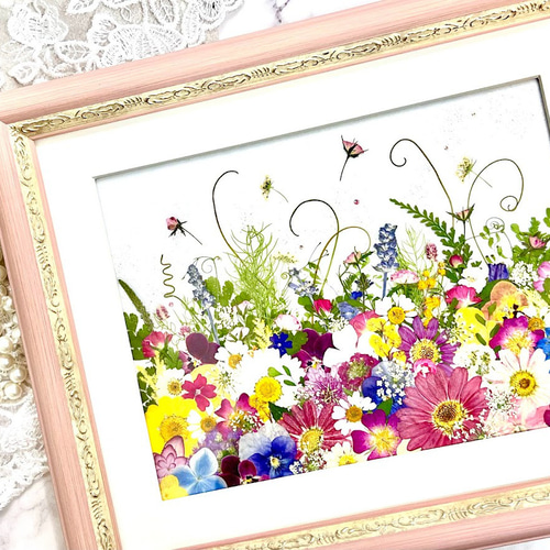 空に舞うお花のファンタジー 押し花アート額06 その他アート 神戸六甲