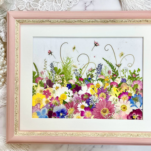 空に舞うお花のファンタジー 押し花アート額06 その他アート 神戸六甲