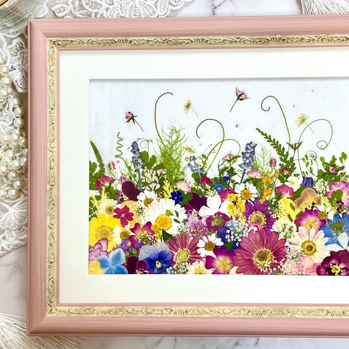 押し花アート　額縁　風景　ハンドメイド ハンドメイド 押し花アート 額縁 紫陽花 リース - メルカリ