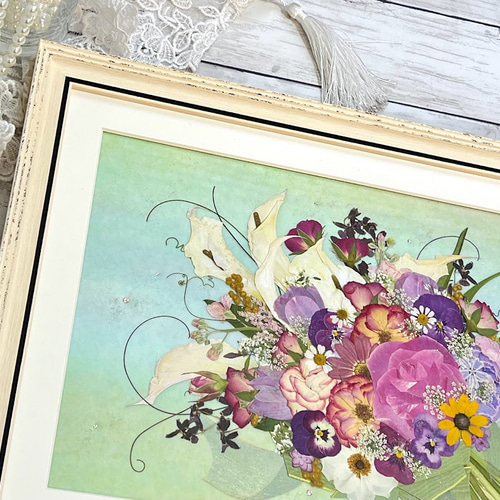 お値引き価格】訳あり押し花アート額【タテ54cm×ヨコ45cm】 華麗
