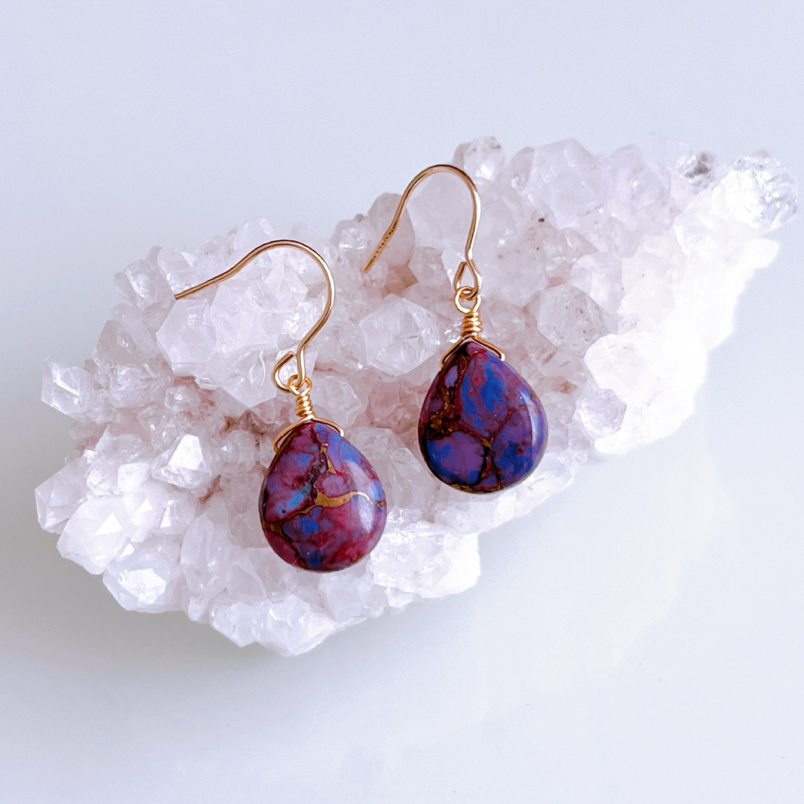 パープルコッパーターコイズ 雫 ピアス イヤリング 14kgf 金属アレルギー ギフト 誕生日 プレゼント　秋　敬老の日