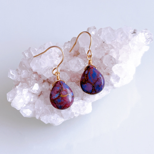 パープルコッパーターコイズ 雫 ピアス イヤリング 14kgf 金属  