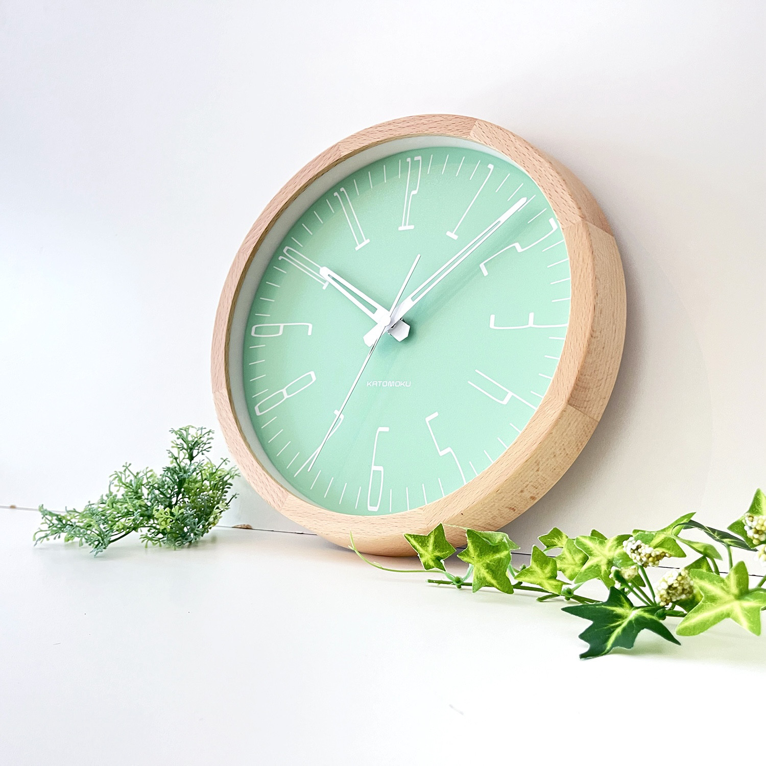 KATOMOKU muku clock 21 ライトグリーン km-141LG 掛け時計 木製 静か オシャレ