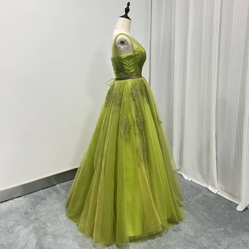 送料無料！カラードレス 編み上げ キラキラグリッターチュール  