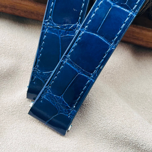 CARTIER SANTOS 21/18mm 用ハンドメイド ネイビー ブルー アリゲーター