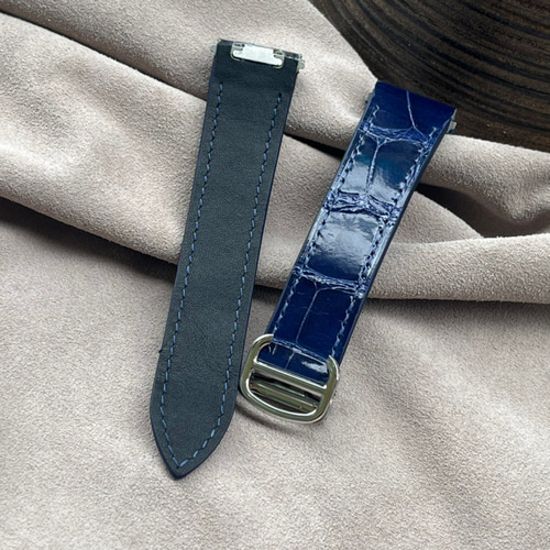 CARTIER SANTOS 21/18mm 用ハンドメイド ネイビー ブルー