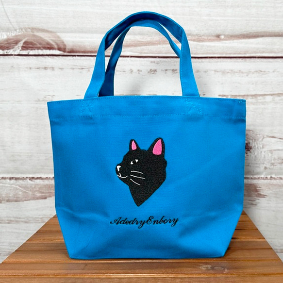 【送料無料】黒猫の顔刺繍のキャンバスデイリーミニトートバッグ 3枚目の画像