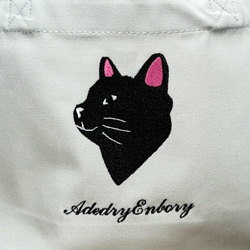 【送料無料】黒猫の顔刺繍のキャンバスデイリーミニトートバッグ 2枚目の画像