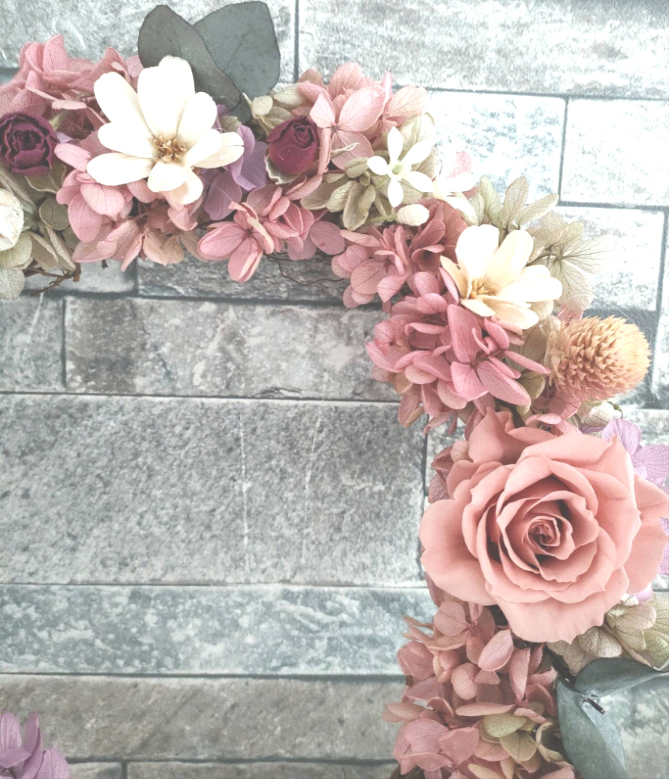 ライムピンクナチュラルリース/ 誕生日プレゼント、母の日のプレゼント、記念日、インテリア