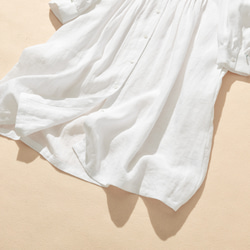 100% 亞麻襯衫裙，附針褶，適合所有季節，白色 240318-4 第4張的照片