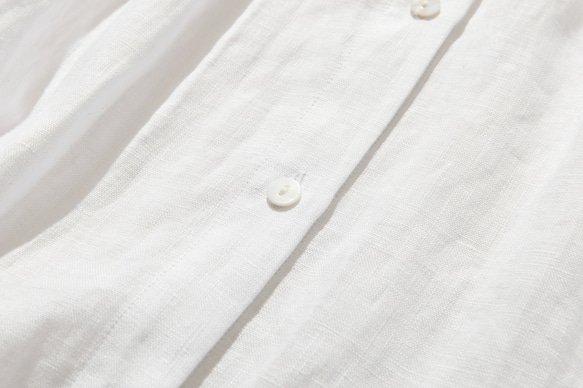 100% 亞麻襯衫裙，附針褶，適合所有季節，白色 240318-4 第5張的照片