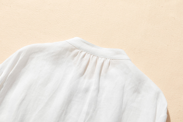 100% 亞麻襯衫裙，附針褶，適合所有季節，白色 240318-4 第9張的照片