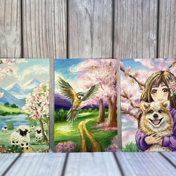 桜のポストカード　女の子とわんちゃん　同柄ポストカード３枚セット 2枚目の画像