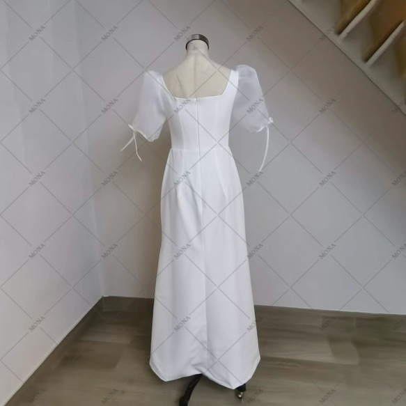 シンプル 可愛い 半袖 ウェディングドレス 結婚式ワンピース 784 3枚目の画像