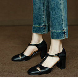 アンクルストラップ ヒール サンダル シューズ 春 夏 パンプス 大人可愛い 靴 太いヒール  アンクルストラップ付 8枚目の画像