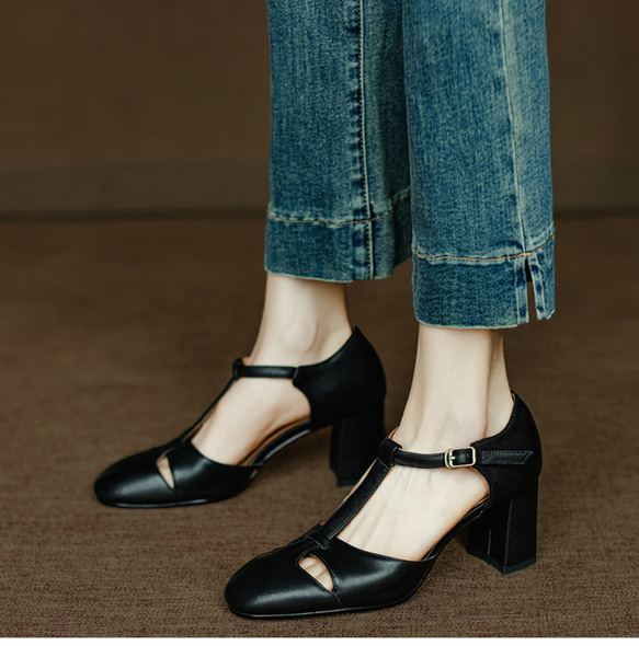 アンクルストラップ ヒール サンダル シューズ 春 夏 パンプス 大人可愛い 靴 太いヒール  アンクルストラップ付 8枚目の画像