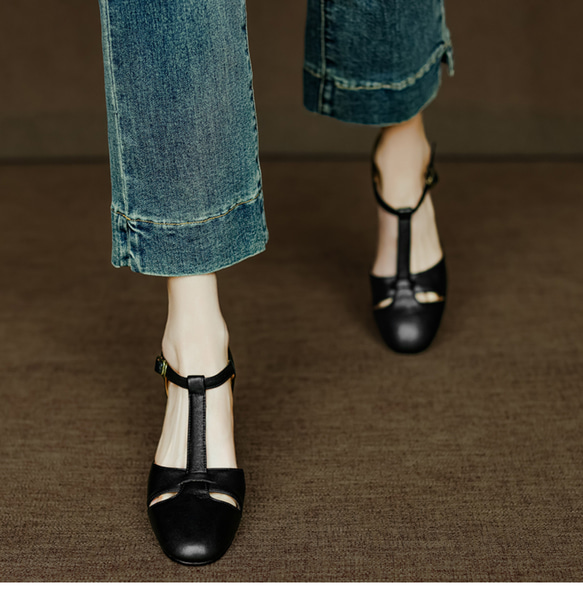アンクルストラップ ヒール サンダル シューズ 春 夏 パンプス 大人可愛い 靴 太いヒール  アンクルストラップ付 7枚目の画像