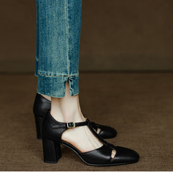 アンクルストラップ ヒール サンダル シューズ 春 夏 パンプス 大人可愛い 靴 太いヒール  アンクルストラップ付 10枚目の画像