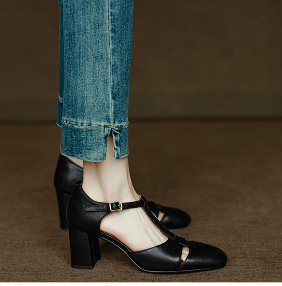 アンクルストラップ ヒール サンダル シューズ 春 夏 パンプス 大人可愛い 靴 太いヒール  アンクルストラップ付 10枚目の画像