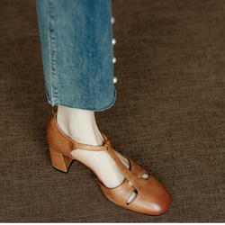 アンクルストラップ ヒール サンダル シューズ 春 夏 パンプス 大人可愛い 靴 太いヒール  アンクルストラップ付 6枚目の画像