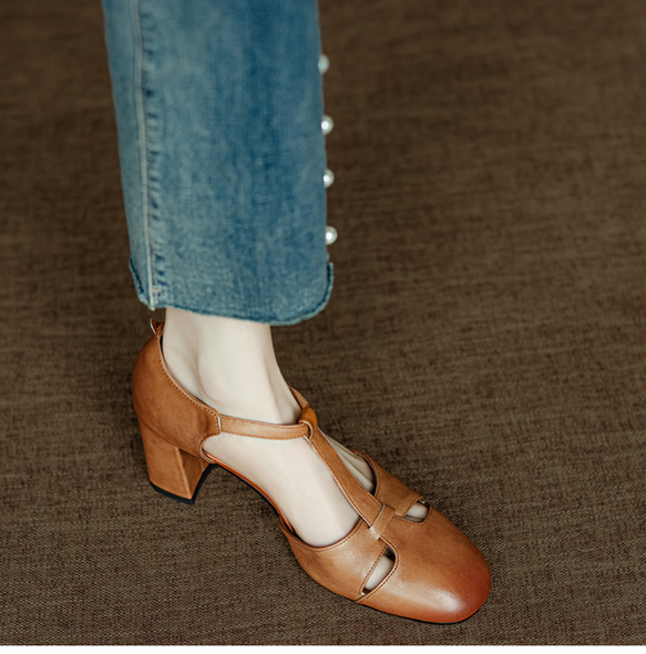 アンクルストラップ ヒール サンダル シューズ 春 夏 パンプス 大人可愛い 靴 太いヒール  アンクルストラップ付 6枚目の画像