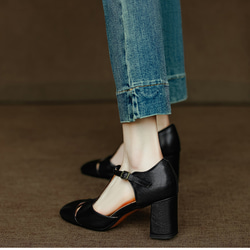 アンクルストラップ ヒール サンダル シューズ 春 夏 パンプス 大人可愛い 靴 太いヒール  アンクルストラップ付 9枚目の画像