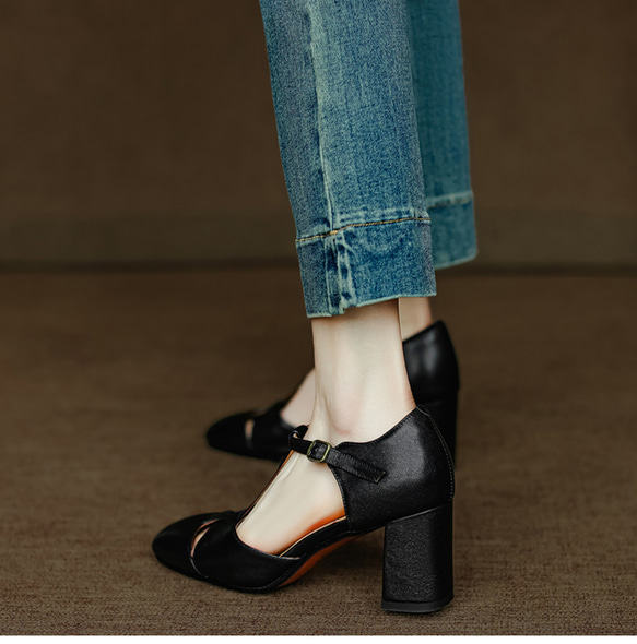 アンクルストラップ ヒール サンダル シューズ 春 夏 パンプス 大人可愛い 靴 太いヒール  アンクルストラップ付 9枚目の画像