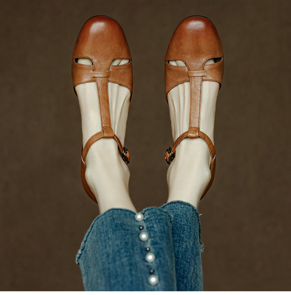 アンクルストラップ ヒール サンダル シューズ 春 夏 パンプス 大人可愛い 靴 太いヒール  アンクルストラップ付 4枚目の画像