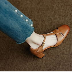 アンクルストラップ ヒール サンダル シューズ 春 夏 パンプス 大人可愛い 靴 太いヒール  アンクルストラップ付 1枚目の画像