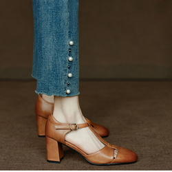 アンクルストラップ ヒール サンダル シューズ 春 夏 パンプス 大人可愛い 靴 太いヒール  アンクルストラップ付 3枚目の画像