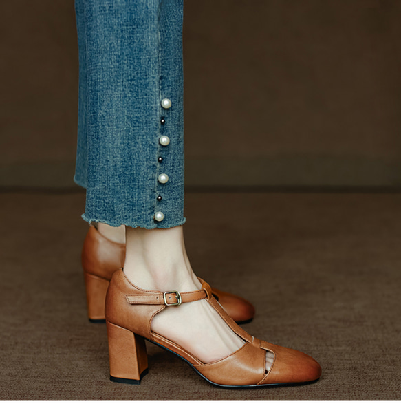 アンクルストラップ ヒール サンダル シューズ 春 夏 パンプス 大人可愛い 靴 太いヒール  アンクルストラップ付 3枚目の画像